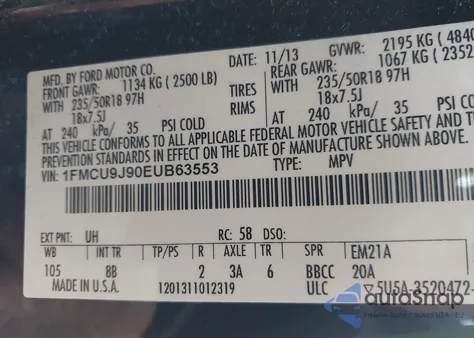 2014 Ford Escape Titanium из США, поврежденный, VIN 1FMCU9J90EUB63553